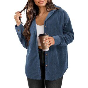 Women's Button Down Jacket Blue Shirts Long Sleeve Oversized Blouses Tops